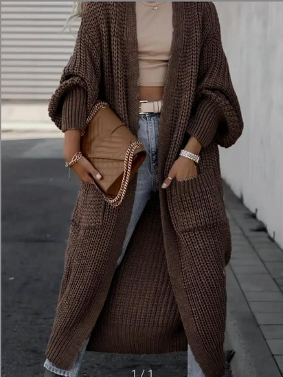 Shoulder Long Cardigan